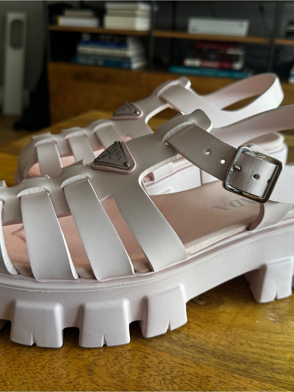 Prada Pale Pink Monolith Fisherman Sandals Size 41